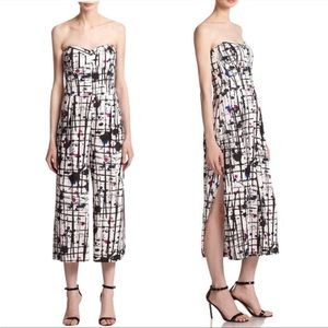 Milly Splatter Print Strapless Culottes Jumpsuit Sweetheart Slit Hem